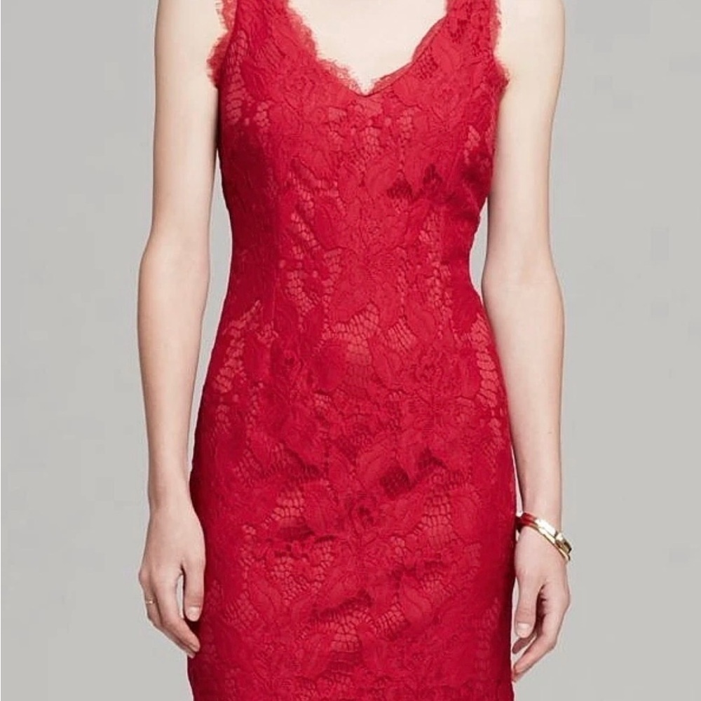 Adrianna Papell Red Lace Sleeveless Double V-Neck Cocktail Dress Size 8 - Picture 4 of 4